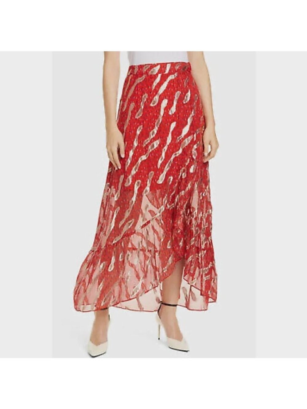 ba&sh Hada Metallic Silk Midi Wrap Skirt Rouge Size 0 Boho Chic Romantic
